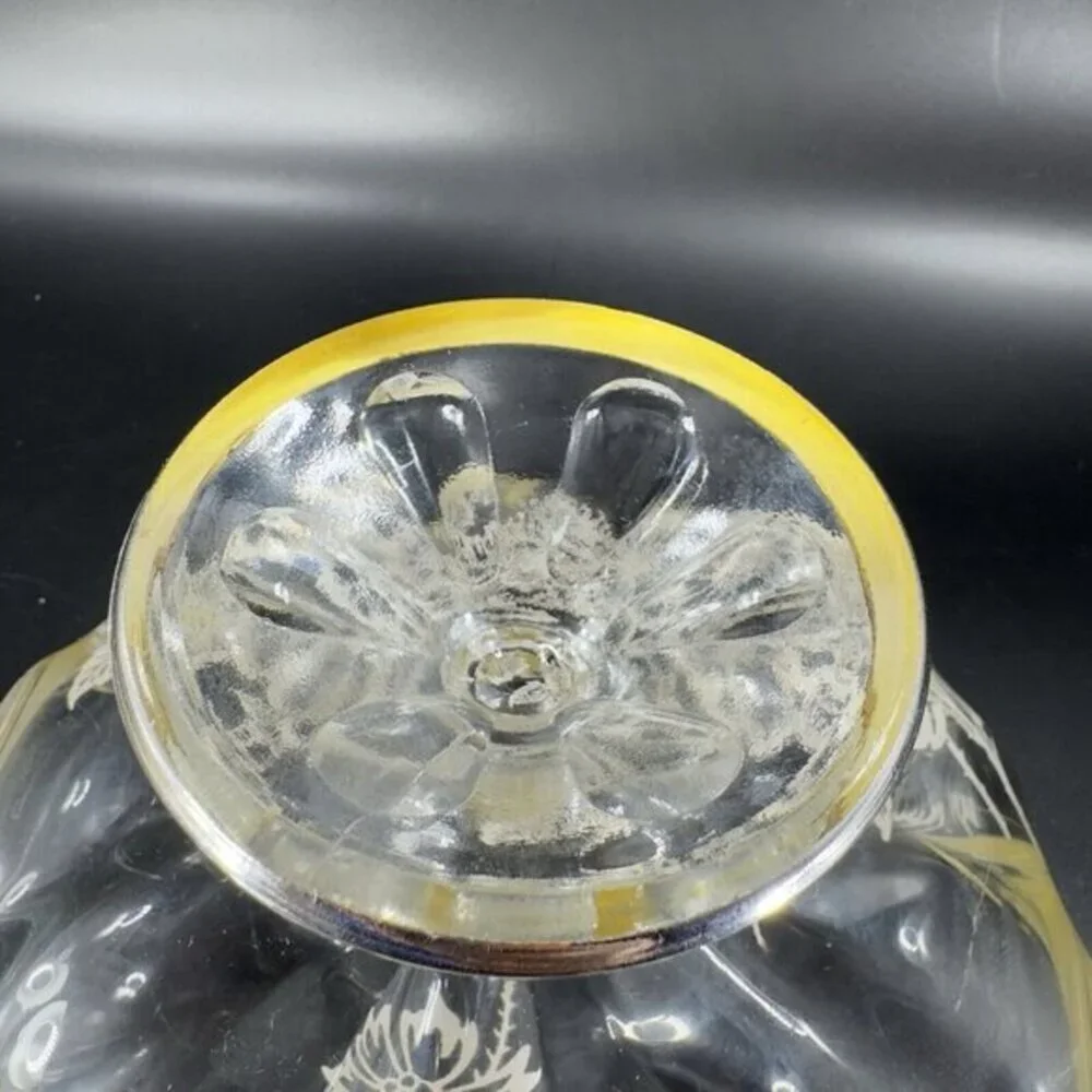 Vintage Viking Clear Footed Dish Bowl With Silver Overlay Flowers Pattern‎ VTG